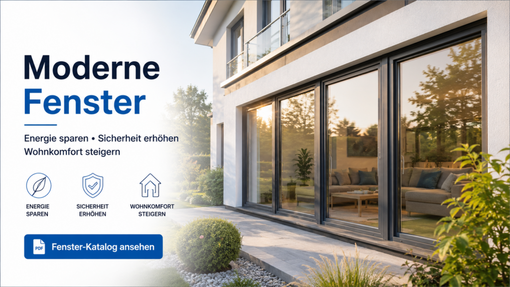 Moderne Kunststofffenster an einem Einfamilienhaus mit großen Glasflächen und hoher Energieeffizienz