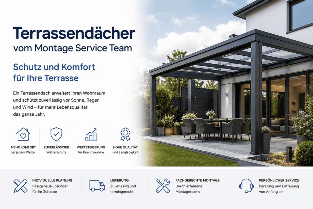 Modernes Terrassendach vom Montage Service Team in Bösel – Planung, Lieferung und Montage von Terrassendächern